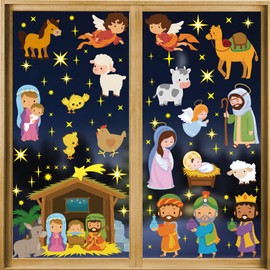 HOWAF Nativity Christmas Window Clings Stickers, 9 Sheet Nativity Scene Holy Night Christmas Religious Themed Window Decals for Christmas Party Supplies Decor, Christian Jesus Window Stickers