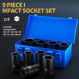 Anbull 1 Inch Drive Deep Impact Socket Set, 9 Pieces Jumbo Impact Socket Sets, 6-Point, Metric Sizes (27, 30, 32, 35, 36, 38, 41, 46, 50mm), CR-Mo Steel (1 Inch-Metric)
