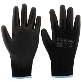 Straame Pack of 12 or 24 Black Safety Work Gloves, Outdoors PU and Nylon Non-Slip Work Handling Gloves, Good Dexterity Protective Gloves (Medium - Size 8, 24 Pairs)