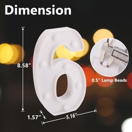 LED Marquee Sign Light Up Letters, Alphabet Light Up Letters Sign, Battery Powered LED Letter Lights for Night Light, Wedding, Birthday, Party, Christmas or Home Decor (Number 6)