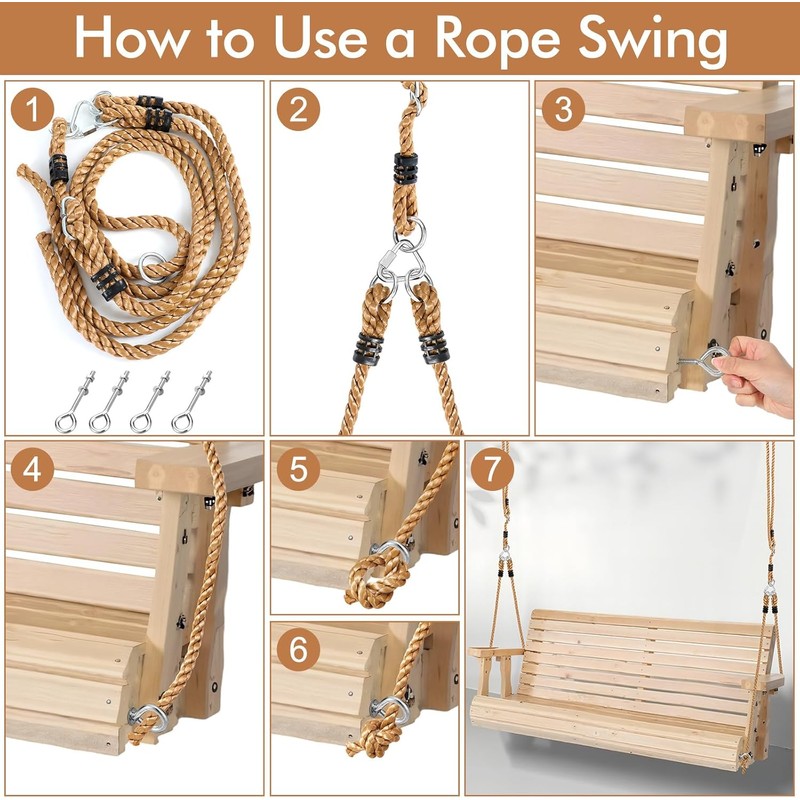Seenelling 2 Pack Porch Swing Rope Kit Swing Bed Straps
