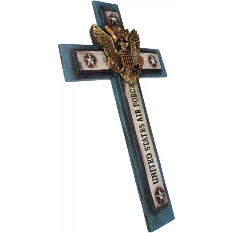 USA Air Force Bald Eagle Emblem Blue Memorial Wall Cross,