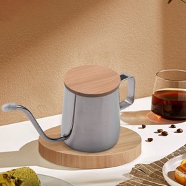 CeaHoify 350Ml Long Narrow Spout Coffee Pot Gooseneck Kettle Stainless Steel Hand Drip Kettle Pour Over Coffee and Tea Pot with Wooden Cover
