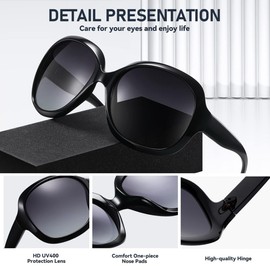 YEOSMINE Oversized Black Polarized Sunglasses Womens Fashion Big Driving Sun Glasses Trendy Ladies Uv400 Protective Large Sunnies Shades 2024