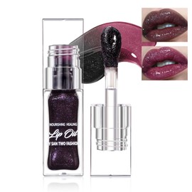 HOSAILY Magic Color Changing Lip Oil, Glitter Black Color Changing Lipstick, Hydrating Lip Glow Oil Plumping Glimmer Lip Gloss Transparent Lip Care, Non-sticky Long Lasting Fresh Texture Lip Oil