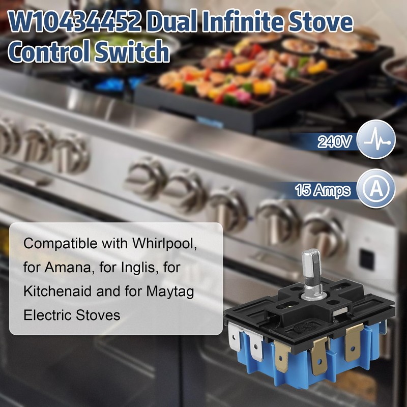 WPW10434452 W10434452 Dual Control Switch Compatible with Whirlpool,Infinite Switch W10434452,
