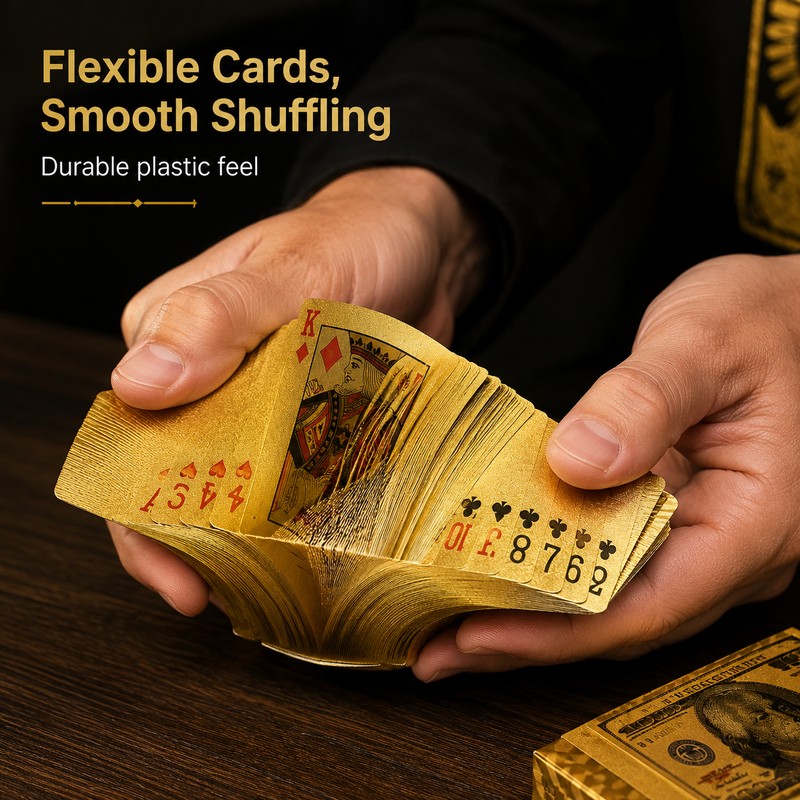 Golden Dollar-Style Waterproof Playing Cards – Flexible Plastic Poker Deck