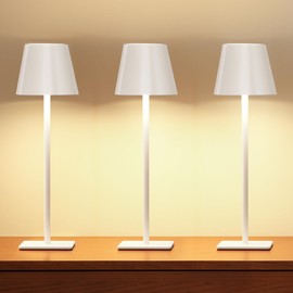UME 3 Pack Cordless Table Lamp, Battery Operated Lamp - Portable Waterproof Rechargeable Table Lamp w/ 3 Color Temps & Stepless Dimming for Dinner, Desk, Cafe, Outdoor (White)