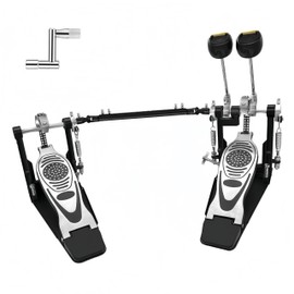 Double Bass Drum Pedals, Double Chain Drive Double Kick Drum Pedal, Foot Percussion Hardware with Adjustable Beater & Drum Key for Drum Set Electronic Drums Step on Hammer Drum Accessories