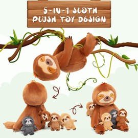 OUOZZZ Sloth Stuffed Animals with Babies Inside 19" Sloth Plush Toys with 4 Babies Sloth - Gift Present Toys for Girls Boys Kids Toddler