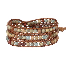 Plumiss Women Unique Natural Agalmatolite 4mm Bead Healing Stone 3 Wrap Bracelets Gift