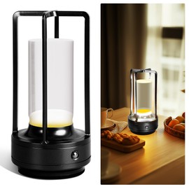 cambk Cordless Table Lamp, Battery Operated Wireless Lamps for Dining Table with 3 Color Temp&Adjustable Brightness, Rechargeable Portable Crystal LED Desk Lights for Home/Patio/Outdoor(Black)