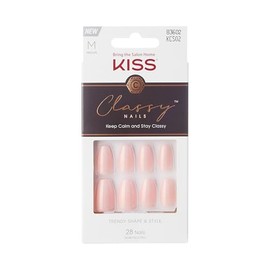 KISS Classy French Nail Manicure Kit with Gel Finish, Medium, Coffin Shaped, Includes Pink Nail Glue (Net Wt. 2 g / 0.07oz.), Mini Nail File, Manicure