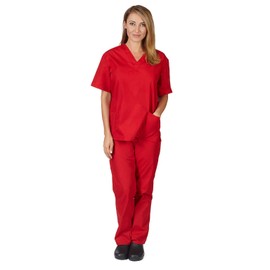 Women's Scrub Set - Medical Scrub Top and Pant, Red, X-Large