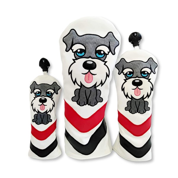Lanx. Golf Covers Schnauzer (3 Pieces) SML Golf Character Headcover Driver Cover Wood Fairway Wood Utility Iron Number Tag Animal 440cc 460cc Number Pro PU Flexible Abrasion Resistant Waterproof Soft Dirt Fade Velvet Double Layer Trim Shape Fit Stretch C