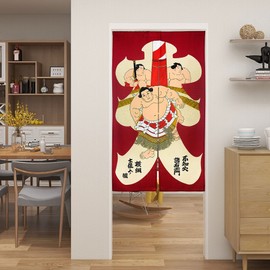 LIGICKY Japanese Noren Long Curtain, Door Curtain, Bedroom Tapestry for Home Textiles, Room Divider, 85 x 150 cm (Red, Sumo Sportsman)