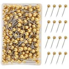 Pack of 200 Map Pins Pin Board Pins for Pin Board Plastic Head Pins with Steel Tip for Map Pin Pins, Pins Set with Storage Box (Gold)