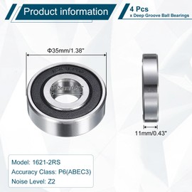 QUARKZMAN 1621-2RS Deep Groove Ball Bearings, Pack of 4, 13mm x 35mm x 11mm High Carbon Chrome Steel Z2 Double Rubber Sealed Bearing