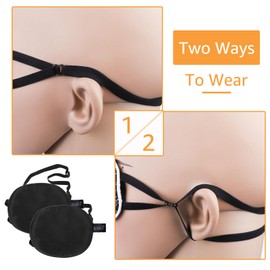 eZAKKA Eye Patches for Adults Kids Left Right Eye, 2PCS Silk Eyepatches for Lazy Eye After Surgery (L, Black+Black)