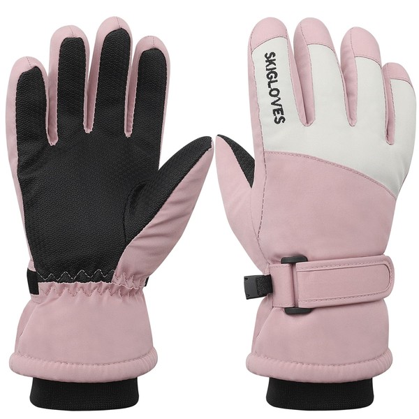 Meng Jiaran Kids Ski Gloves,Winter Ski Gloves with Adjustable Cuffs