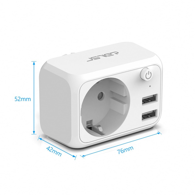 JSVER USB Steckdose 4000W mit 2 USB Anschluss,Steckdosenadapter USB Adapter
