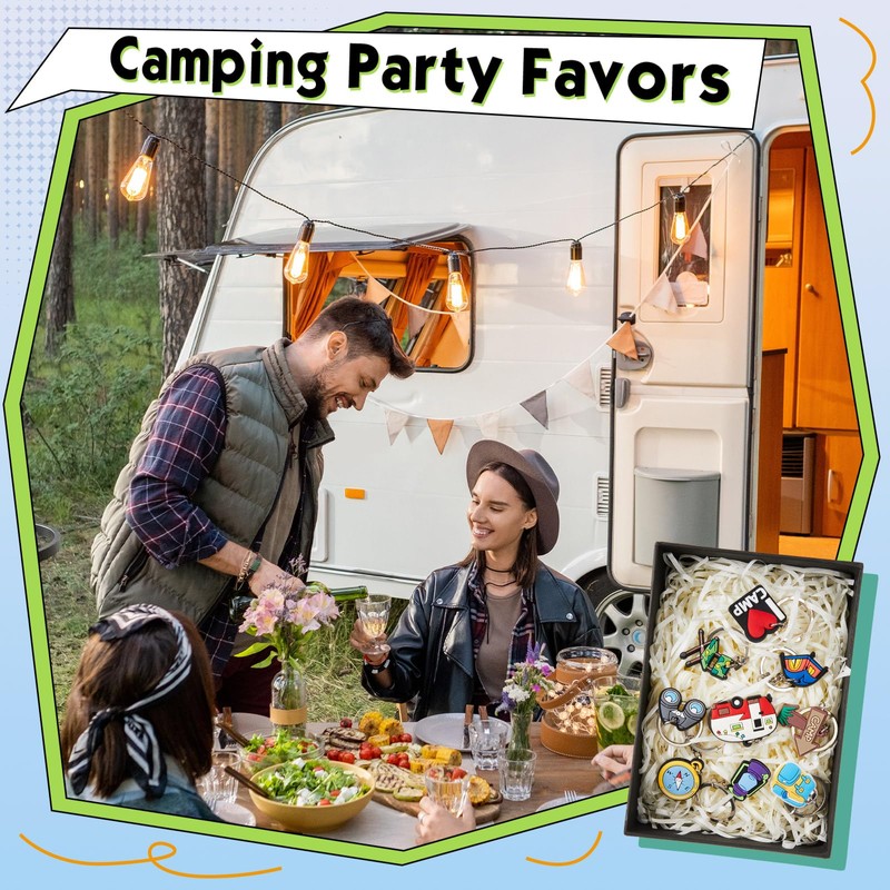 Sasylvia 72 Pcs Camp Party Favors Keychain 9 Styles Happy