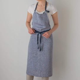 Linen Full Apron Manon A315 [Lino e Lina/Lino e Lina], blue