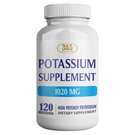365 Health Potassium Supplement 1020 mg | Potassium Bicarbonate | Non-GMO | Gluten Free | Made in USA | 120 Vegetarian Capsules