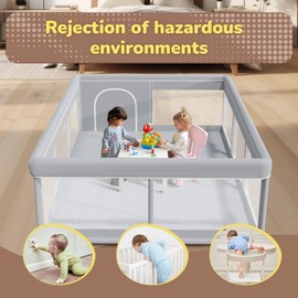 besuhot Extra Large Baby Playpen 74x 50 Inch Playpen for Babies and Toddlers with Anti-Slip Suckers and Zipper Gate, Safety Baby Activity Center for Indoor & Outdoor