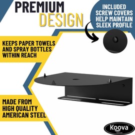 Koova Spray Bottle & Paper Towel Rack Heavy Duty - Wall Mount Storage for 2 Spray Bottles and Paper Towel Roll Utility Organizer Hardware Included - Made in USA Sturdy Metal Holder for Home and Garage