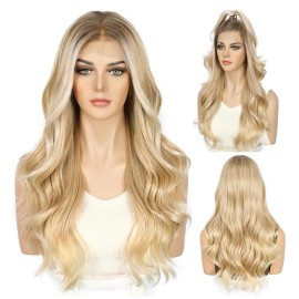 HD Lace Front Wig Human Hair Blend Highlights  Wavy Curly Platinum Ash blonde