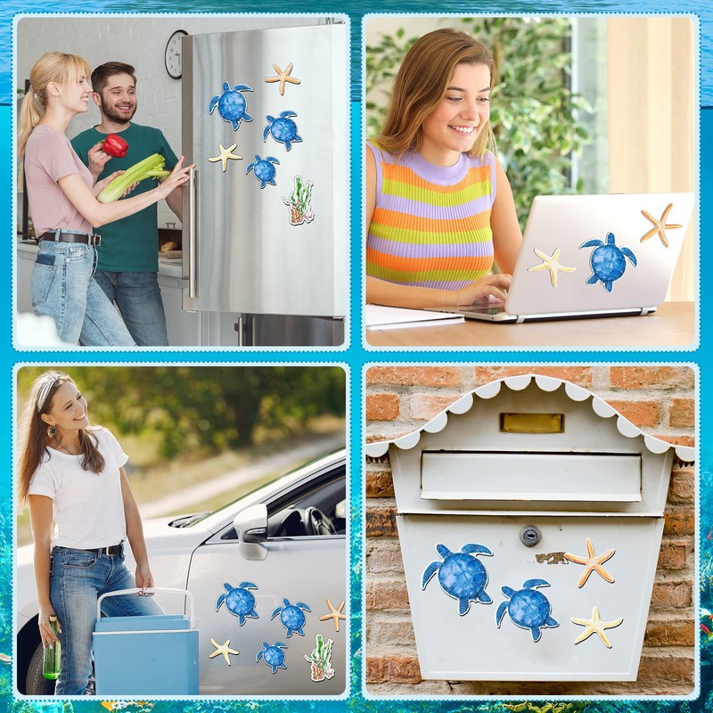 Pack of 12 Fly Screen Door Magnets Double-Sided Sea Turtle