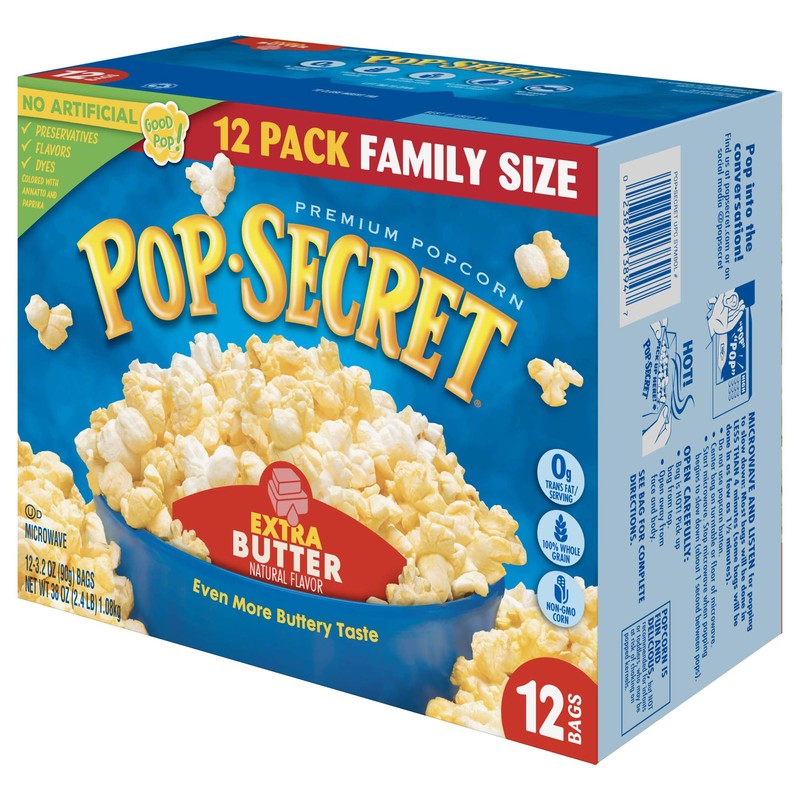 Pop Secret Popcorn, Extra Butter, 3.2 Ounce Microwave Bags, 12