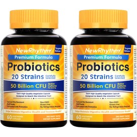 NewRhythm Probiotics 50 Billion CFU 20 Strains, 120 Veggie Capsules, Targeted Release Technology, Stomach Acid Resistant, No Need for Refrigeration, Non-GMO, Gluten Free