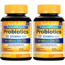 NewRhythm Probiotics 50 Billion CFU 20 Strains, 120 Veggie Capsules, Targeted Release Technology, Stomach Acid Resistant, No Need for Refrigeration, Non-GMO, Gluten Free