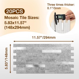 Peel and Stick Backsplash Tile - Waterproof, Removable PVC Wall Sticker - 3D Faux Stone/Marble/Brick White Accent Panels for Renters - Ceramic Shower, Stove & Countertop Protection 20 Tiles，9 sq. ft