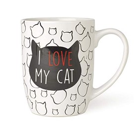 PetRageous 16046 I Love My Cat Stoneware Mug 4-Inch Diameter and 5-Inch Tall Mug with 24-Ounce Capacity and Dishwasher and Microwave-Safe, White