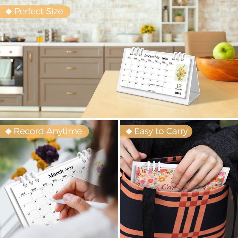 KONVINIT Small Desk Calendar 2026-2027, Pink Desk Calendar 2026 -