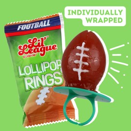 Football Lollipop Rings, Individually Wrapped Candy for Tailgates, Birthday Party Favors, and End of Season Banquets, Pack of 2, 18 Suckers Each