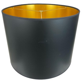 FenchelShades.com 16" Top Diameter x 16" Bottom Diameter 12" Height Cylinder Drum Lampshade USA Made (Paper Black with Gold Lining))