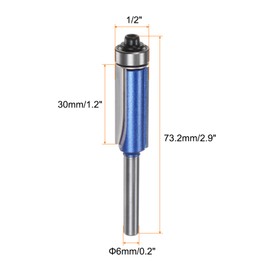 sourcing map 2pcs Flush Trim Router Bit 6mm Shank 1/2" Dia 1.2" Cutting Depth Top Bearing Flush Straight Cut Trimming Router Bits Carbide for Particle Board Plywood MDF Woodwork, Silver Blue