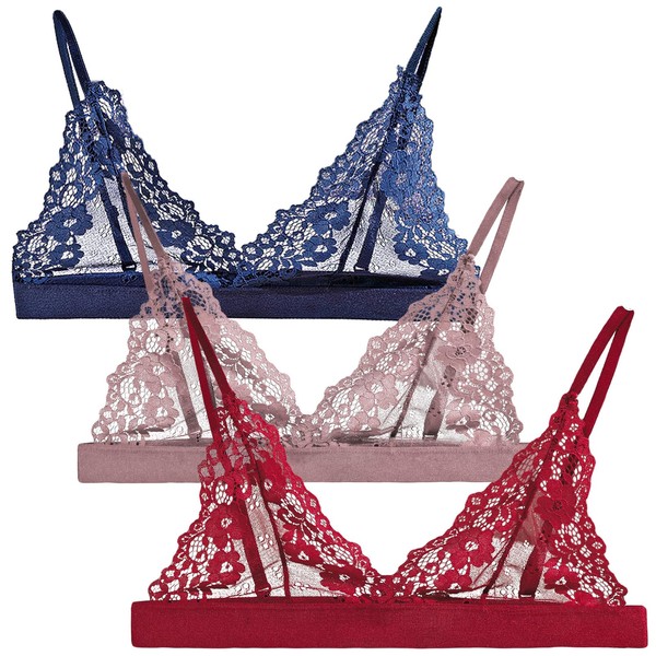 FEOYA Women Lace Bra Triangle Unpadded Bralette Deep V Wireless