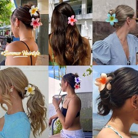 6 pcs Color Flower Hair Clips,3.14 inches Large Hawaiian Flower Claw Clip for Women Thin Thick Curly Hair,Strong Non-slip, Beach Vacation hair accessories for Women Girls (Set 1)