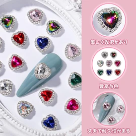 Heart Nail Parts, Set of 16, Nail Stones, Rhinestones, Cute, Large, Glitter, 3D, Cute Heart Shape, DIY Nail Decorating and Clothing