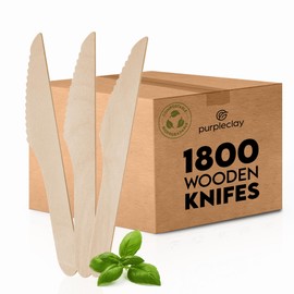 Wooden Disposable Knives - 1800 Pieces Wood Compostable Knives - Eco-Friendly Biodegradable Utensils for Party - Free From Plastic Cutlery Set - Disposable Cutlery for Eating - Compostable Utensils