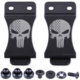 KYDEX Belt Clip for Holsters & Sheaths – (w/Punisher Skull - Stars & Stripes) - (Fits 1.75in Belts) - (Inside-The-Waistband/IWB) - (USA Made) - (w/Mounting Hardware) - (2 Pack)