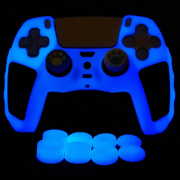 HLRAO Glow in The Dark PS5 Controller Skin,Blue Anti Slip