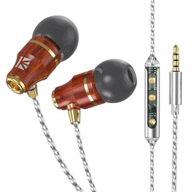 Yinyoo KBEAR KW1 Wired Wooden Earbuds with HD Microphone, 3.5mm Hi-Res Noise-Isolating IEM Headphones for Musicians Singers Audiophiles with Storage Case Eartips (Reddish Brown, With Mic)