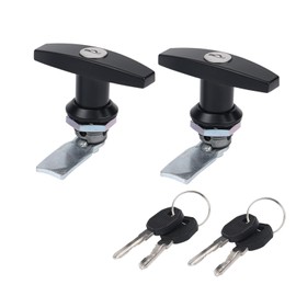 T Handle Door Lock 2PCS Truck Cap Replacement with 2 Keys Zinc Alloy Lock Black T-Handle Latch Set for Garage Door Lock Truck Camper Cabinet Door