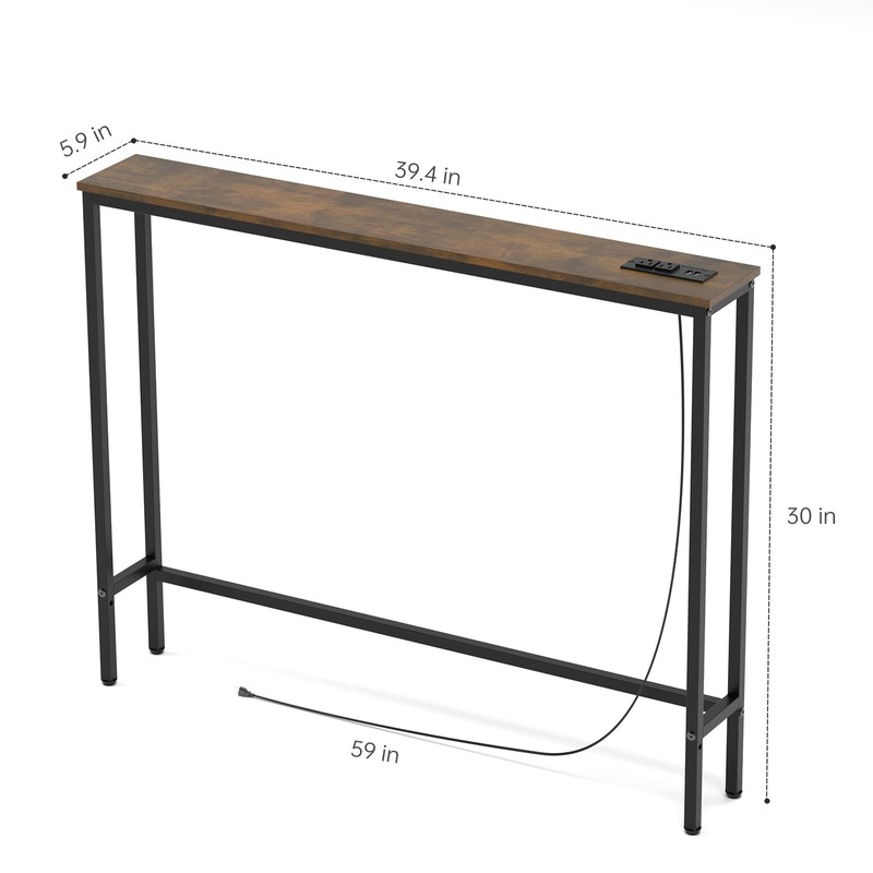 Aduanbang 5.9" Console Table with Outlet – Narrow Sofa Table,